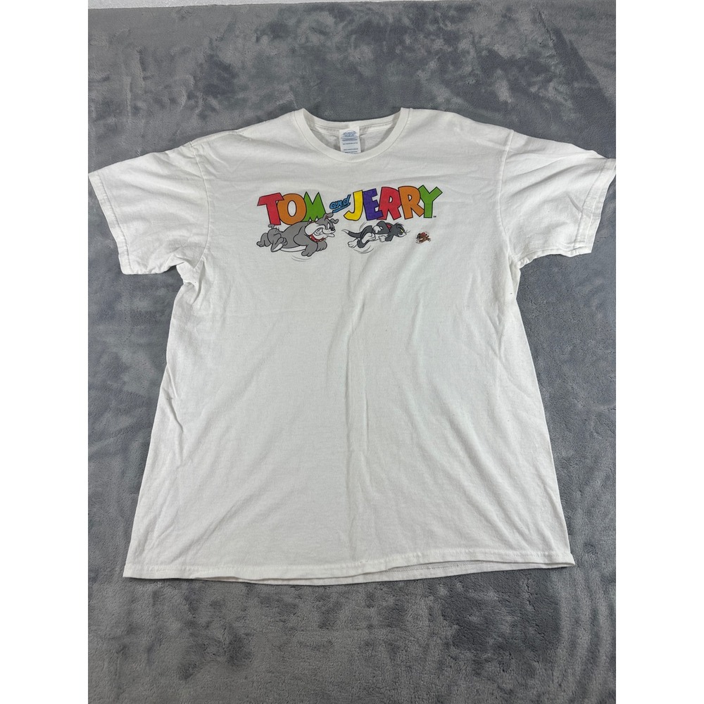 Delta Pro Weight Tom and Jerry Graphic T-Shirt White Mens Large Cartoon Tee